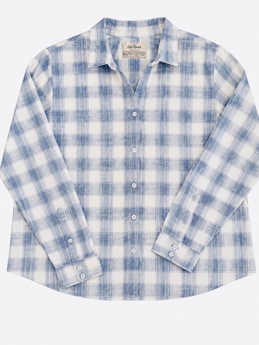 Old Ranch Blue White Plaid Cotton Button Front Shirt Women XXL Coastal